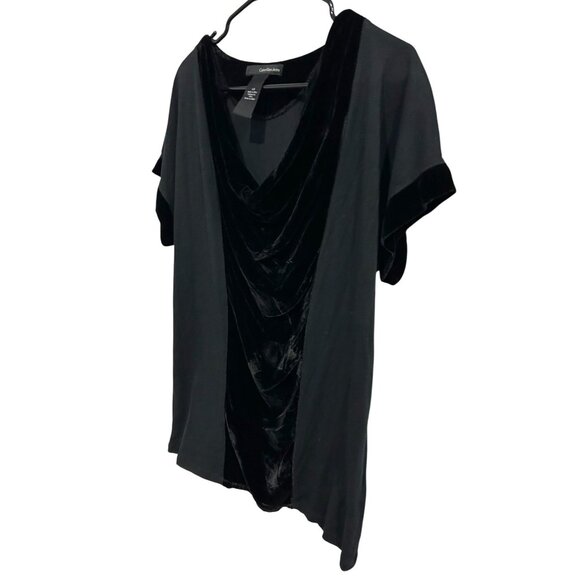Calvin Klein Jeans Black Draped Velvet Accent Short Sleeved Top Sz Large - Picture 3 of 10